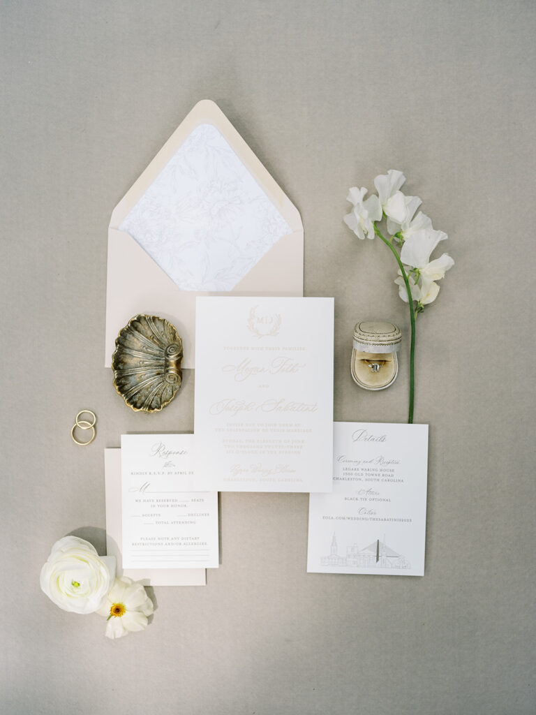 Invitation suite for a summer wedding in Charleston